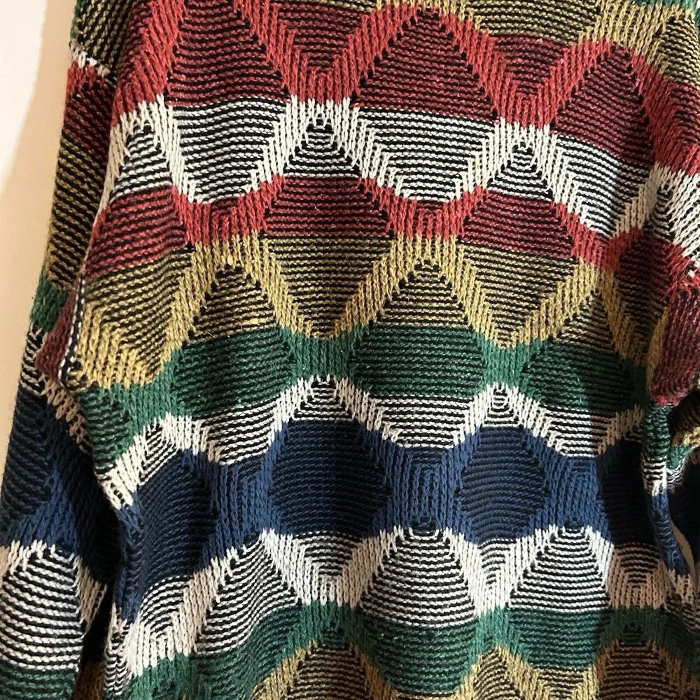 Vtg Norm Thompson Sweater Men's XL Textured Colorful Diamond Cosby Style‎
